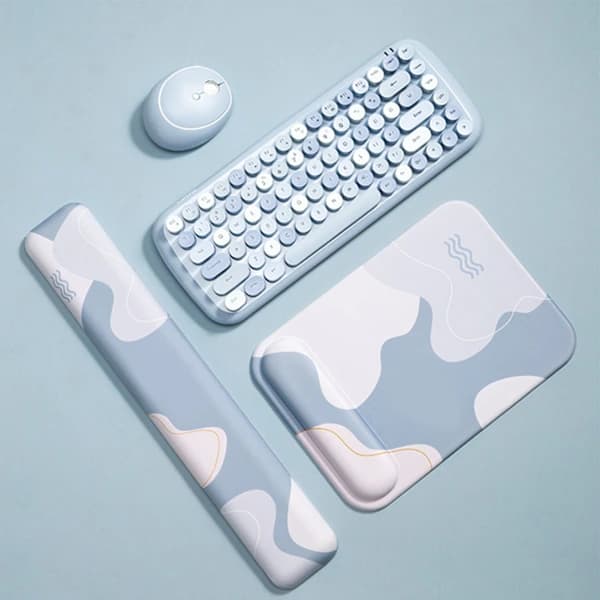 Keyboard Mouse Pad Set Ergonomic Silicone Mouse Pad with Memory Foam Keyboard Wrist Rest for Computer Rectangle, Blue