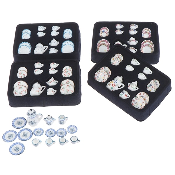 IC 1:12 nukkekoti miniatyyri 17 kpl posliini teekuppi setti chintz flo E