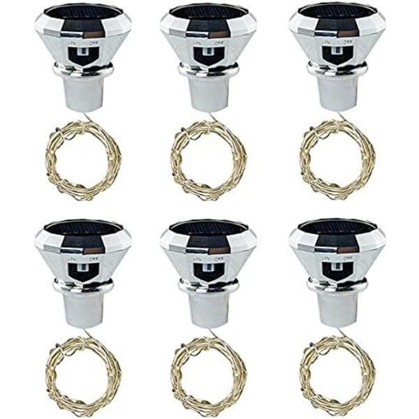 6-pak sol-vinflaskelamper, Toifucos 2M 20 LED-lys Solar String Fairy Lights udendørs vandtæt sol-diamant korklys