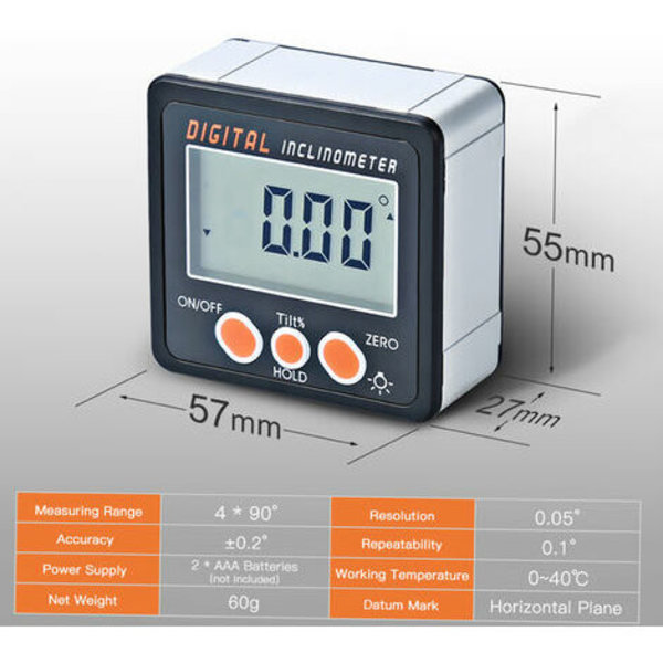 IC Digital hældningsmåler, 0-360°, magnetisk base