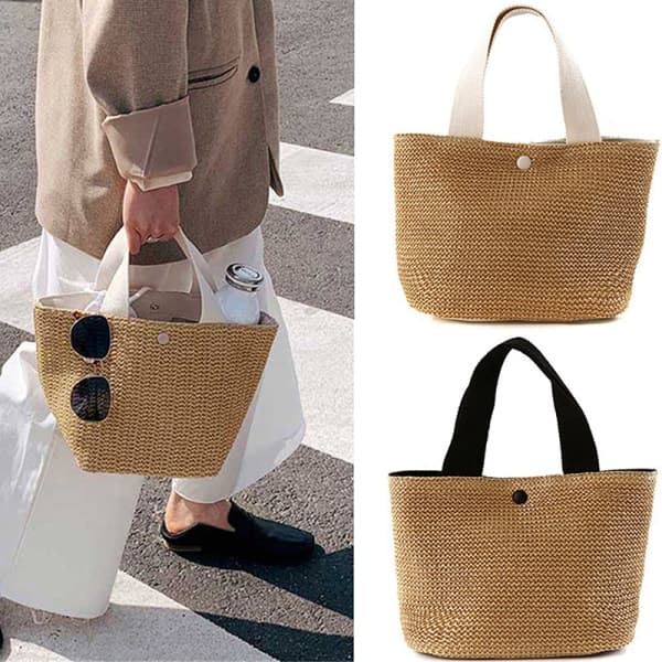 IC Elegant halmväska för damer - Dam Holiday Beach Casual T Beige