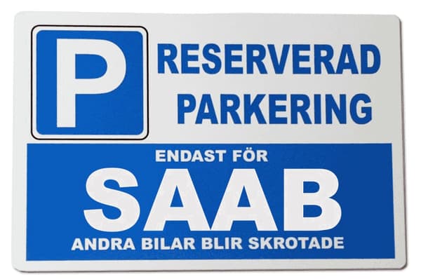 Metallskylt med 'Saab' design - 30x20 cm skylt 190