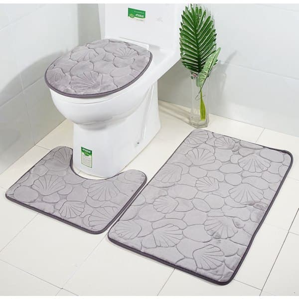 IC Flanel Badeværelsesmåtte, Toiletsæde, Toiletsmåtte, 3 Dele, A09