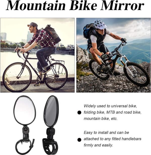 1 Cykelspejl - Konveks, Oval, Justerbart Bakspejl - til Landevejs- og Mountainbikes - Sort