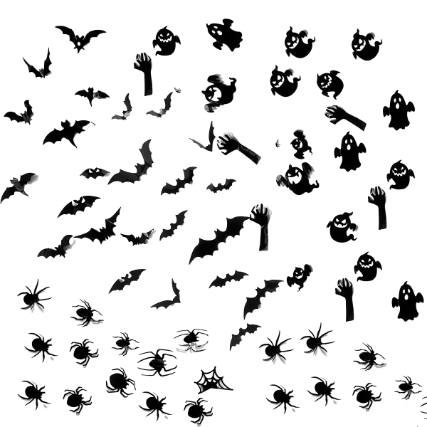 58 st Halloween-dekorationer 3D fladdermöss spindel spöke väggdekor