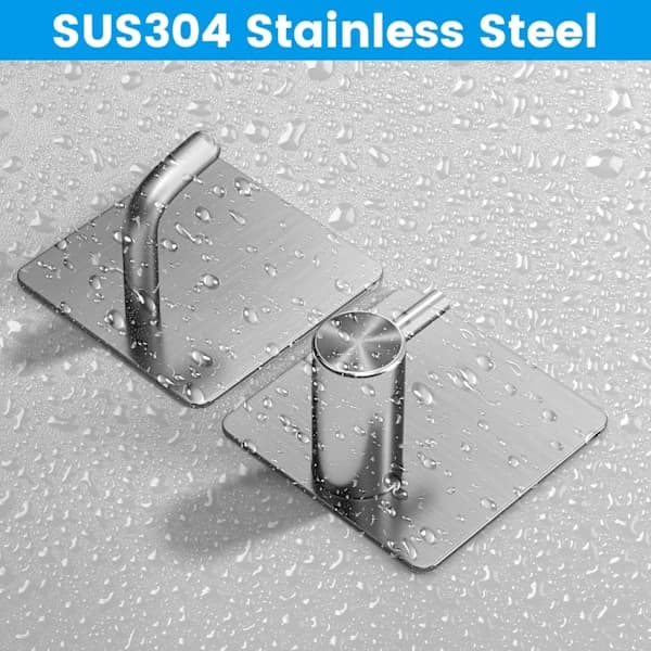 1-pack Self-Adhesive Hooks, Stainless Steel Towel Hook, Bathroom Hooks, Wall Hooks for Kitchen and Bathroom