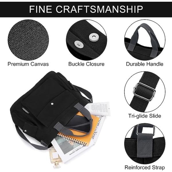 IC Canvas Tote Bag for Women 14 Inch Large Crossbody Canvas Bag with Multi Pockets Canvas Crossbody Bag Top Handle Shoulder Bag Work Bags