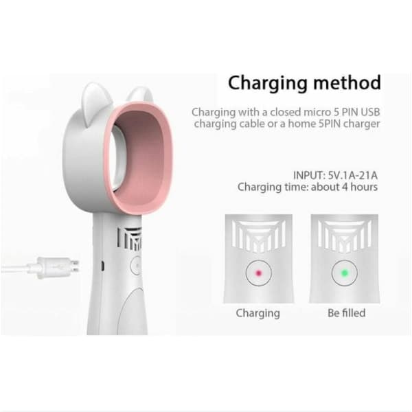IC 3-hastigheds bladløs bærbar ventilator, mini opladbar sød katteventilator