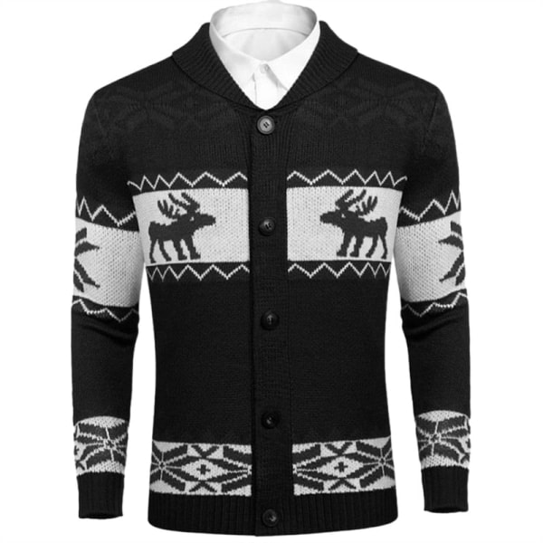 Ugly Christmas Sweater Renkofta for mænd Xmas Stickad Cardigan Black 3XL