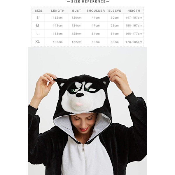 Voksen Unisex Jumpsuit Kostume Dyrekostume Tapdans Kostume Pyjamas Hoodie Nattøj Rollespil Tegneserie 3D Pyjamas Karneval Jul Halloween B-black Husky L