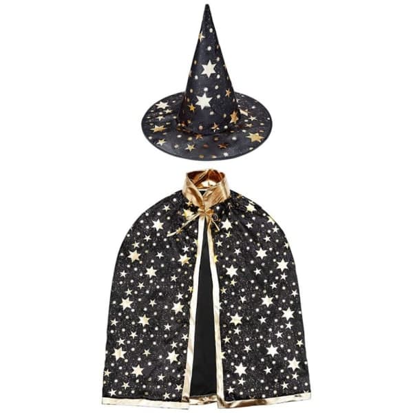 IC Barn Halloween kostume, heksetroldmandskappe med hat til magisk sort