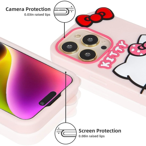 IC iPhone 13 Pro -kuori, Piirretty söpö hauska Kawaii-kissa kissan puhelimen kuori 3D-hahmo Pehmeä kansi lapsille, tytöille ja naisille