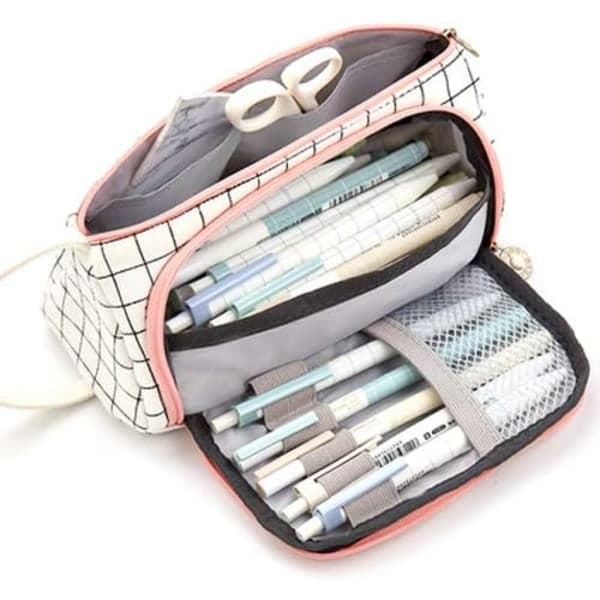 IC Case Stor Kapasitet Canvas Pennfodral Case for Jenter og Gutter Sminkepung (Svart og Hvit)