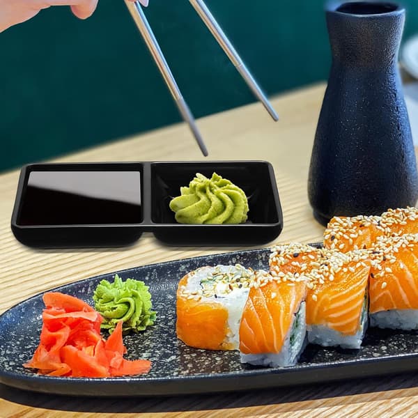 6 kaksinkertaista kastikekulhoa - 2 lokeroa - musta - sushi tapas