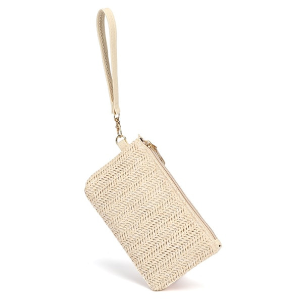 IC Vävväska Clutch Massiv Halmvävd Myntväska Strandplånbok Ca Khaki
