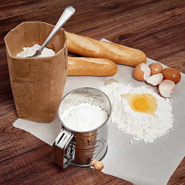 Melisikt i rustfritt stål, 3-kopps håndsikt med finmasket nett og dobbel omrører for baking og melis
