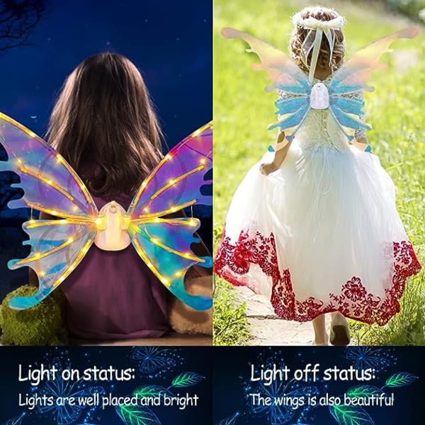 Fairy Wings Elf Wings kostymtillbehör med LED-ljus för kvinnor Kid Girl