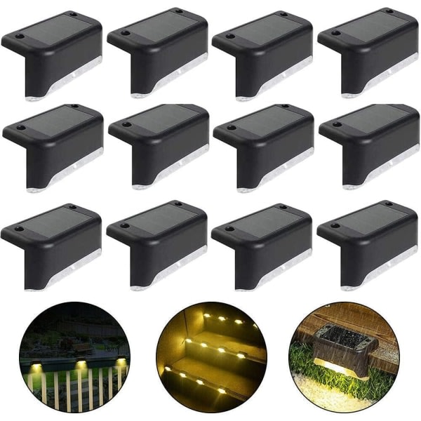 IC Vandtæt Solcelledrevet Lys, Solpanellys, Trappelys, IP65 LED-Solhavelys (Varmt Lys-Sort, 12 stk)