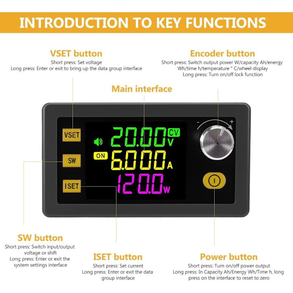 Solar Charge Controller 150W LCD-display Justerbar DC 6-36V til 0-36V Step-Up/Down Konverter Konstant Strøm Spændingsregulator
