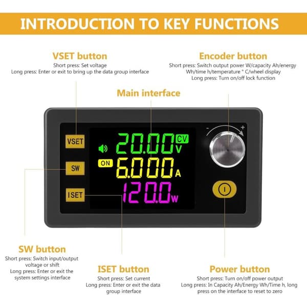 Solar Ladekontroller 150W LCD-skjerm Justerbar DC 6-36V til 0-36V Step-Up/Down Konverter Konstant Strøm Spenningsregulator