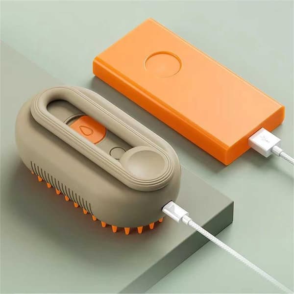 3-i-1 dampbørste til katte og hunde, selvrensende udfiltringsmassagebørste med USB-C opladning til langhårede kæledyr, kaffe