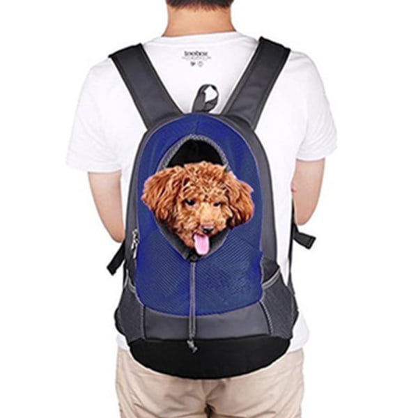 IC Husdjursbärare Ryggsäck, Hund Katt Front Pack med andningsbar Head Out Design for små middelstora hunde til resevandring udendørs-blå-liten