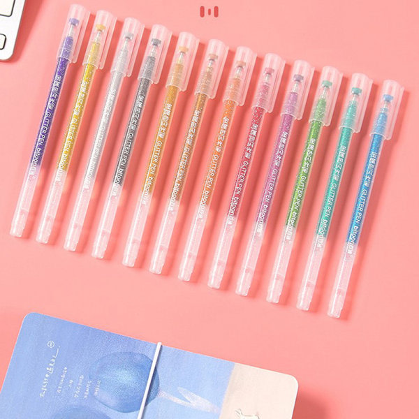 12 färger/ set Metallic Glitter Pen Ritning Pastell Highlighter