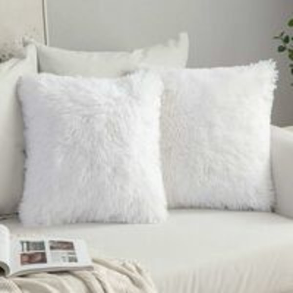Set med 2 Lyxiga Pälssoffaöverdrag Dekorsoffa Hem Sovrum Säng Supermjuk Plysch Dekorativt Case 40X40cm 16X16 tum, Vit