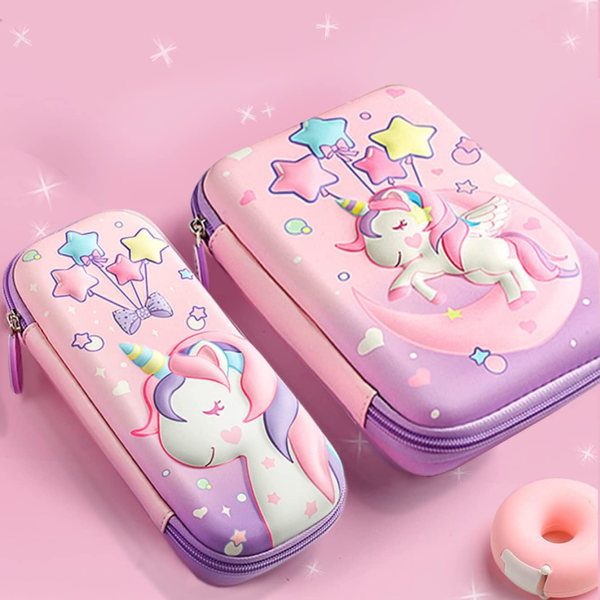 IC Tecknad Unicorn case, rosa case med stor kapacitet