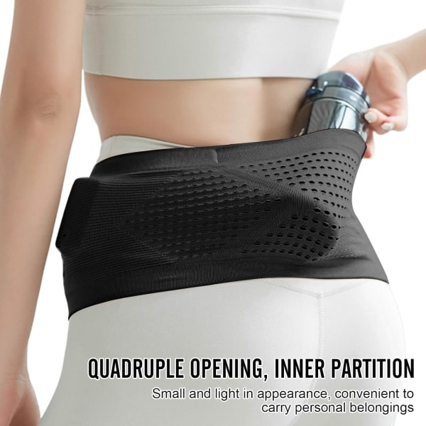 Slim Fit Løbebælte med 4 Sikre Store Lommer, Fugttransporterende Workout Fanny Pack, Midjeväske til Løbere, Fitness, Træning Sort L Black L