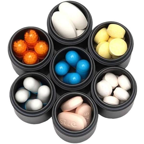 IC Svart Metall Pilleboks Organizer, 7 Dagers Pilleboks, Vanntett Nøkkelring Pilleboks