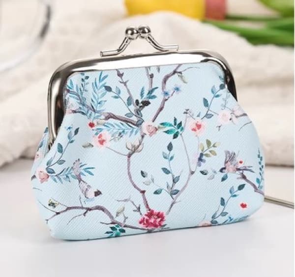 Klip pung - Blomsterprint - 9x7cm - Mint