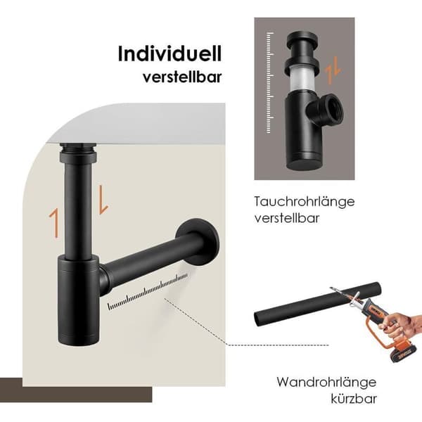 Universal designsluk for vask og servant - Svart - Med renseåpning - Designsluk - Rørluk..DEBUNS