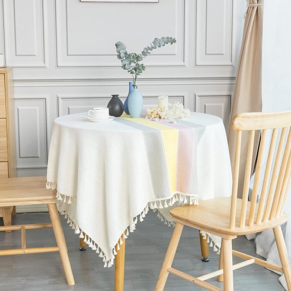 IC Bordduk firkantet bomull lin duk firkantet 140x140 cm Elegant frynser duk for hjem spisestue kjøkken borddekorasjon