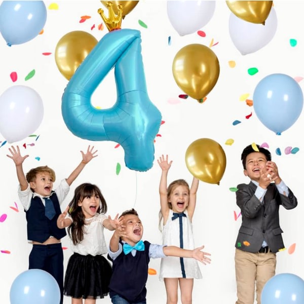 IC Blå krona nummer 4 ballong, 40'' stort nummer folieballong med latexballonger, 4-årsdag (blå 4)