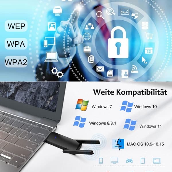 IC NOE AC1300 USB WiFi-stickadapter med högförstärkningsantenn