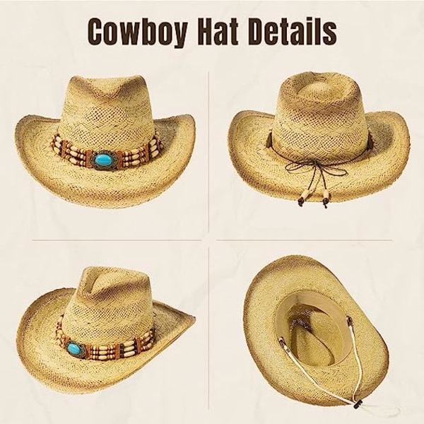 IC Etnisk Vind Stråhatt Western Cowboy Stråhatt Stråhatt Kvinnor Bergsklättring Allt Utomhus Solhatt Strandhatt