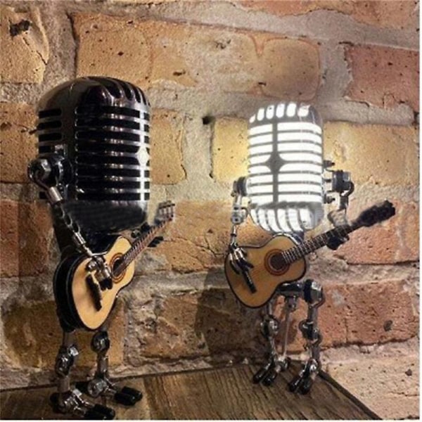 IC USB retro stil mikrofon robot lampa håller gitarr med ljus vintage heminredning