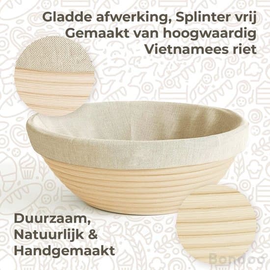 Rund Jäskorg för Bröd 9 Tum Sourdough Jäsningskit med Foder, Lame, Degskrapa, Visp och Borste för Hemma Bagare