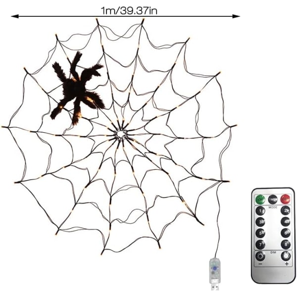 IC Halloween Spider Web Light med plyschspSLINdel, SLINomhSLUS och utomhSLUS skräck Halloween-tema, SLUSB med fjärrkontroll