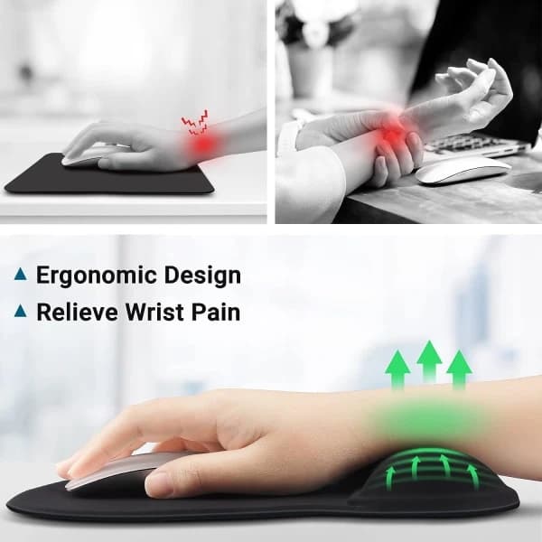 Mouse Pad with Gel Wrist Rest, Ergonomic Mouse Pad Size L 250x210mm - Washable Microfiber Surface - Non-Slip Sticky Silicone Base - for Gaming