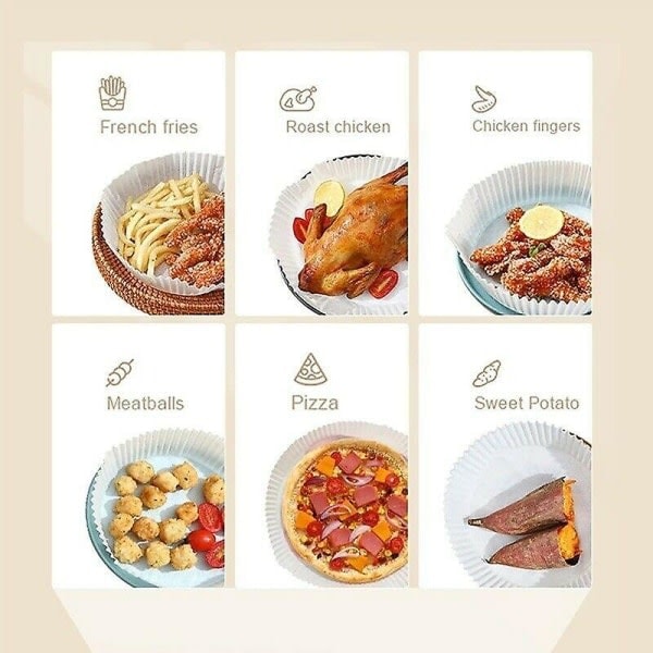100 stk Air Fryer Engangspapir Non-Stick Liner Pan Pergament Bagepapir
