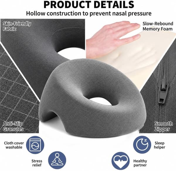 Ansiktskudde för massagebänk och säng, ergonomisk kudde för magliggande med andningsbart ansiktshål för magsovare, spa- och hemanvändning, vit
