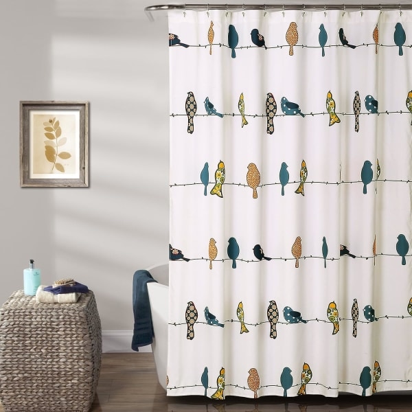 IC Rowley Birds dusjforheng - Blomstertrykk for bad, 72\" x 72\", flerfarget