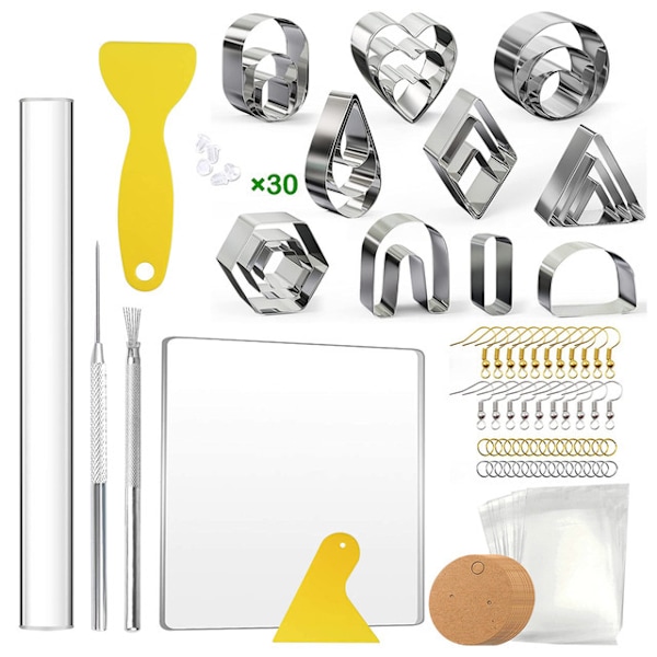 DIY ler øreringe smykker øreringe fremstilling farvet ler tilbehør med opbevaringspose bagside pap E 130-piece set