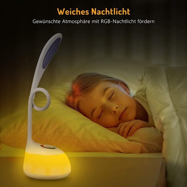 Skrivbordslampa för barn med justerbart färgglatt ljus - 3 ljusstyrkenivåer, flexibel arm, USB-port