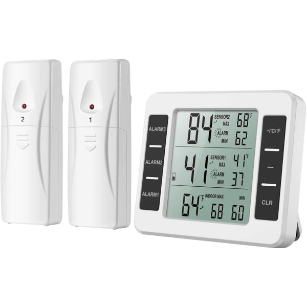 IC (Ny-versio) AMIR-kylskåpstermometer, trådlös inomhustermometer för utomhusbruk, sensortemperaturmonitor med ljudlarm (batteri ingår ej)