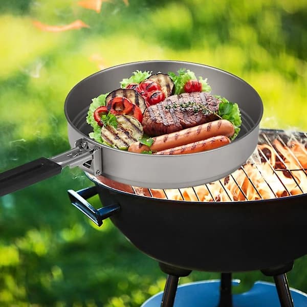 1100ml Titanium Frying Pan Ultralight Grill Frying Pan with Foldable Handle for Outdoor Cooking C
