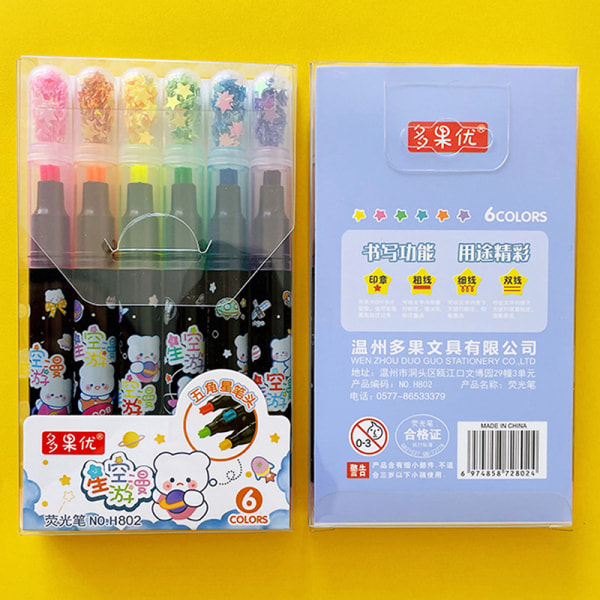 IC 6 farver/ sæt Kawaii Star Highlighter Pen Slikfarve og Stempel