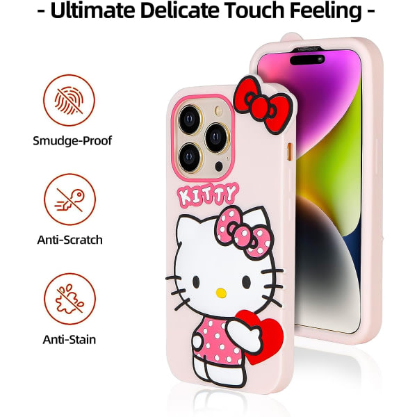 IC Kompatibel med iPhone 14 Pro-deksel, tegneserie Cute Funny Kawaii Cat Kitty telefondeksel 3D Character Mjukt Cover for barn, flickor og kvinner